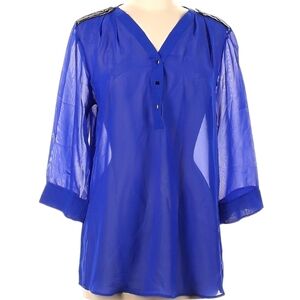 Mix & Co Sheer Blouse with Faux Leather Detail
